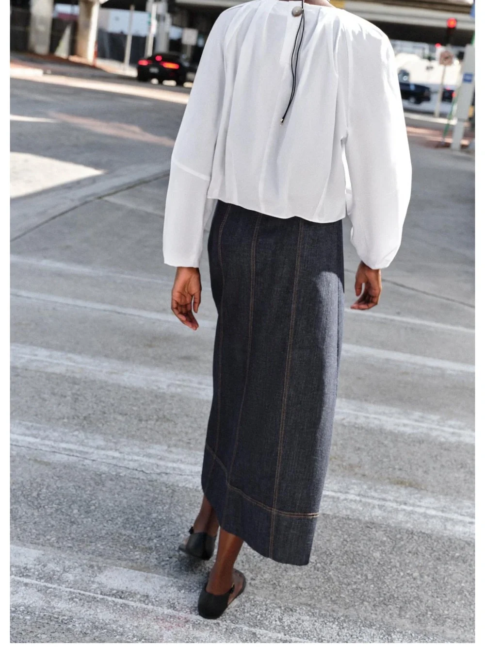Zara Dark Denim Wrap Midi Skirt - No Brand